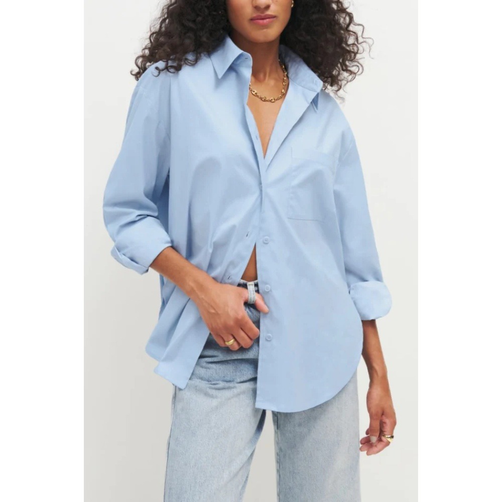 NWT Reformation Will Oversized Shirt Button Down Light Blue Small